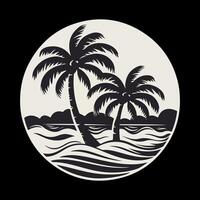palm tree and ocean in black outline vector