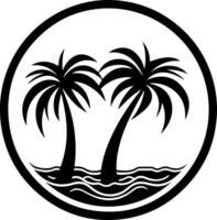 palm tree and ocean in black outline vector