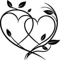 A simple line drawing of two hearts entwined vector