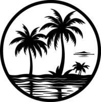 palm tree and ocean in black outline vector