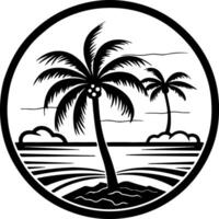 palm tree and ocean in black outline vector