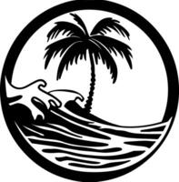 palm tree and ocean in black outline vector