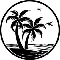 palm tree and ocean in black outline vector