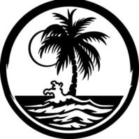 palm tree and ocean in black outline vector