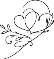 A simple line drawing of two hearts entwined vector