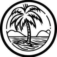 palm tree and ocean in black outline vector