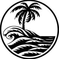palm tree and ocean in black outline vector