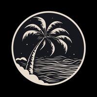 palm tree and ocean in black outline vector