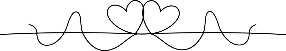 A simple line drawing of two hearts entwined vector
