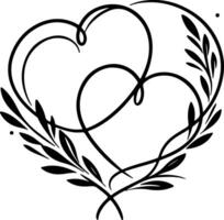 A simple line drawing of two hearts entwined vector