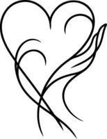 A simple line drawing of two hearts entwined vector