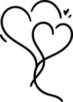 A simple line drawing of two hearts entwined vector