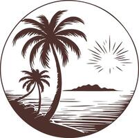 palm tree and ocean in black outline vector