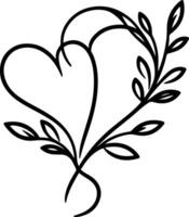 A simple line drawing of two hearts entwined vector