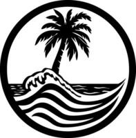 palm tree and ocean in black outline vector