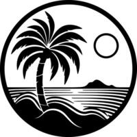 palm tree and ocean in black outline vector