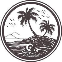 palm tree and ocean in black outline vector
