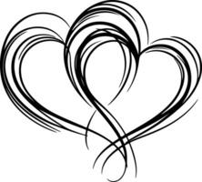 A simple line drawing of two hearts entwined vector