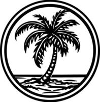 palm tree and ocean in black outline vector