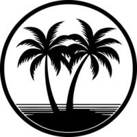 palm tree and ocean in black outline vector