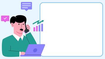 Businessman Employee Worker Calling Call with Smartphone Laptop Graphic Chart Statistic Analytic - Success Leader Man Communication vector
