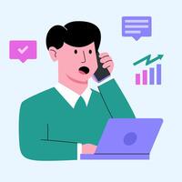 Businessman Employee Worker Calling Call with Smartphone Graphic Chart Statistic Analytic - Success Leader Man Communication vector