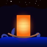 A lantern floating on a log in the river vector
