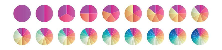 Pie chart with different segments in a circular diagram. wheel graph divided into parts and sections. Flat illustration isolated on white background. vector
