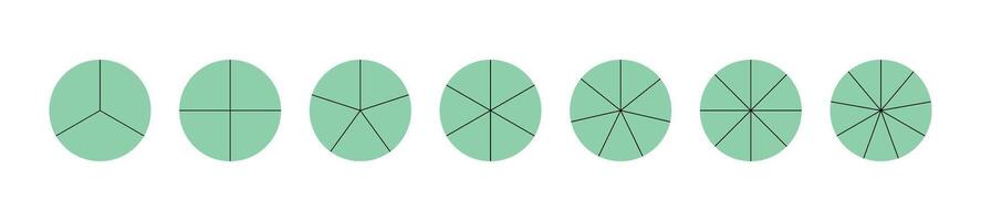 Pie chart with different segments in a circular diagram. wheel graph divided into parts and sections. Flat illustration isolated on white background. vector