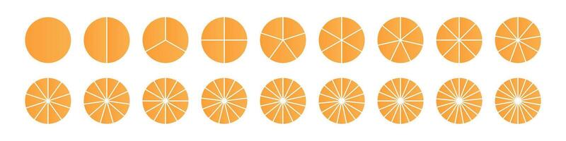 Pie chart with different segments in a circular diagram. wheel graph divided into parts and sections. Flat illustration isolated on white background. vector