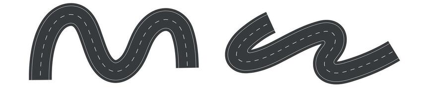 Wavy road with winding curves and horizontal path. Top view of race track and highway. Flat illustration isolated on white background. vector