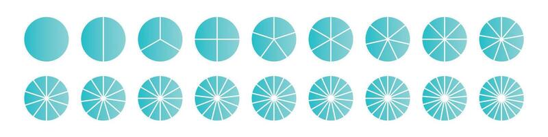 Pie chart with different segments in a circular diagram. wheel graph divided into parts and sections. Flat illustration isolated on white background. vector