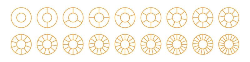 Pie chart with different segments in a circular diagram. wheel graph divided into parts and sections. Flat illustration isolated vector