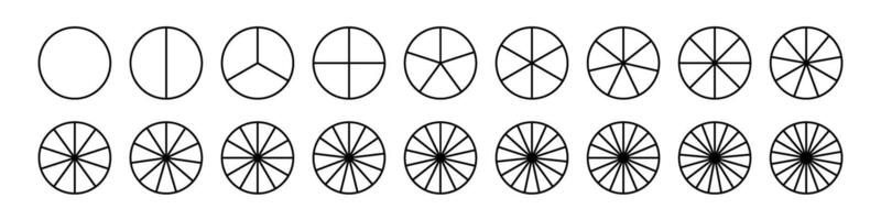 Pie chart with different segments in a circular diagram. wheel graph divided into parts and sections. Flat illustration isolated on white background. vector