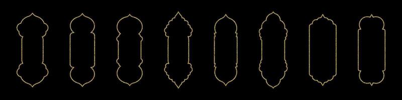 Islamic arch shape with intricate arabesque pattern. Golden frame design for Indian inspired Ramadan door and window. Flat illustration isolated on white background. vector