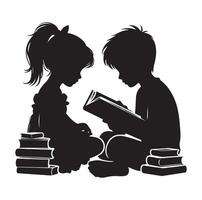 boy and girl reading book silhouette illustration collection vector