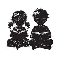 boy and girl reading book silhouette illustration collection vector