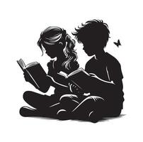 boy and girl reading book silhouette illustration collection vector