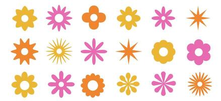 Set of brutal geometric flower star shapes in minimalistic retro y2k style. Brutalist basic figures. design elements. vector