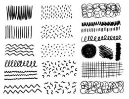 Set of drawing abstract scribble and texture. Collection wavy line brush. Doodle ink elements. Point texture. vector