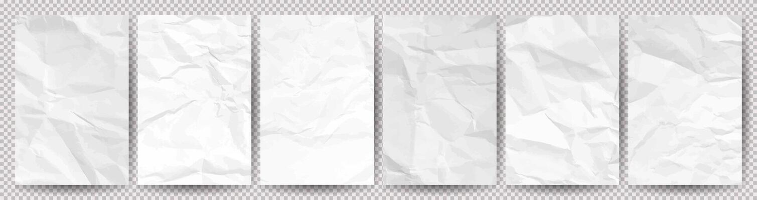 Big set of white clean crumpled papers