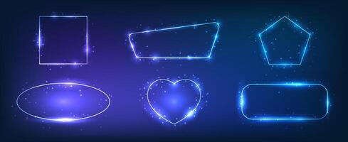 Set of six neon frames with shining effects vector