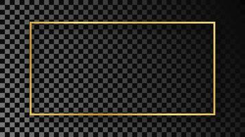 Gold glowing rectangular shape frame with shadow isolated on dark background. Shiny frame with glowing effects. illustration. vector