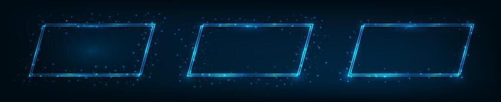 Neon double rectangular frame with shining effects vector