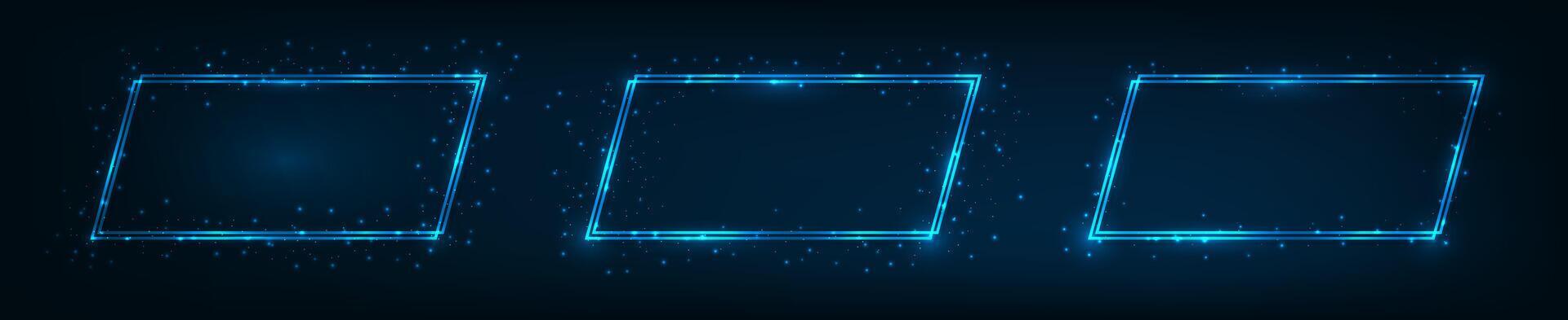 Neon double rectangular frame with shining effects