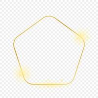 Gold glowing rounded pentagon shape frame isolated on background. Shiny frame with glowing effects. illustration. vector
