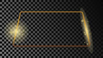 Gold glowing rounded trapezoid shape frame vector
