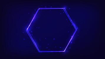 Neon double hexagon frame with shining effects vector