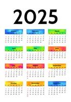 Calendar for 2025 isolated on a white background vector