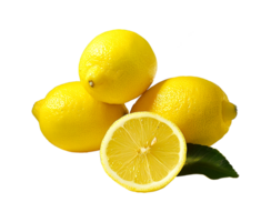 Lemons with sliced lemon group isolated png